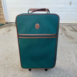 Vintage 1980s Polo Ralph Lauren Suitcase Hunter Green Roller Carry On Luggage