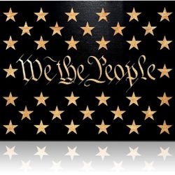 Wood Engraved Rustic Flag - We The People Design 