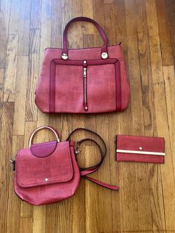 3 Pieces Red Faux Leather Purse, Wallet, Crossbody Bag