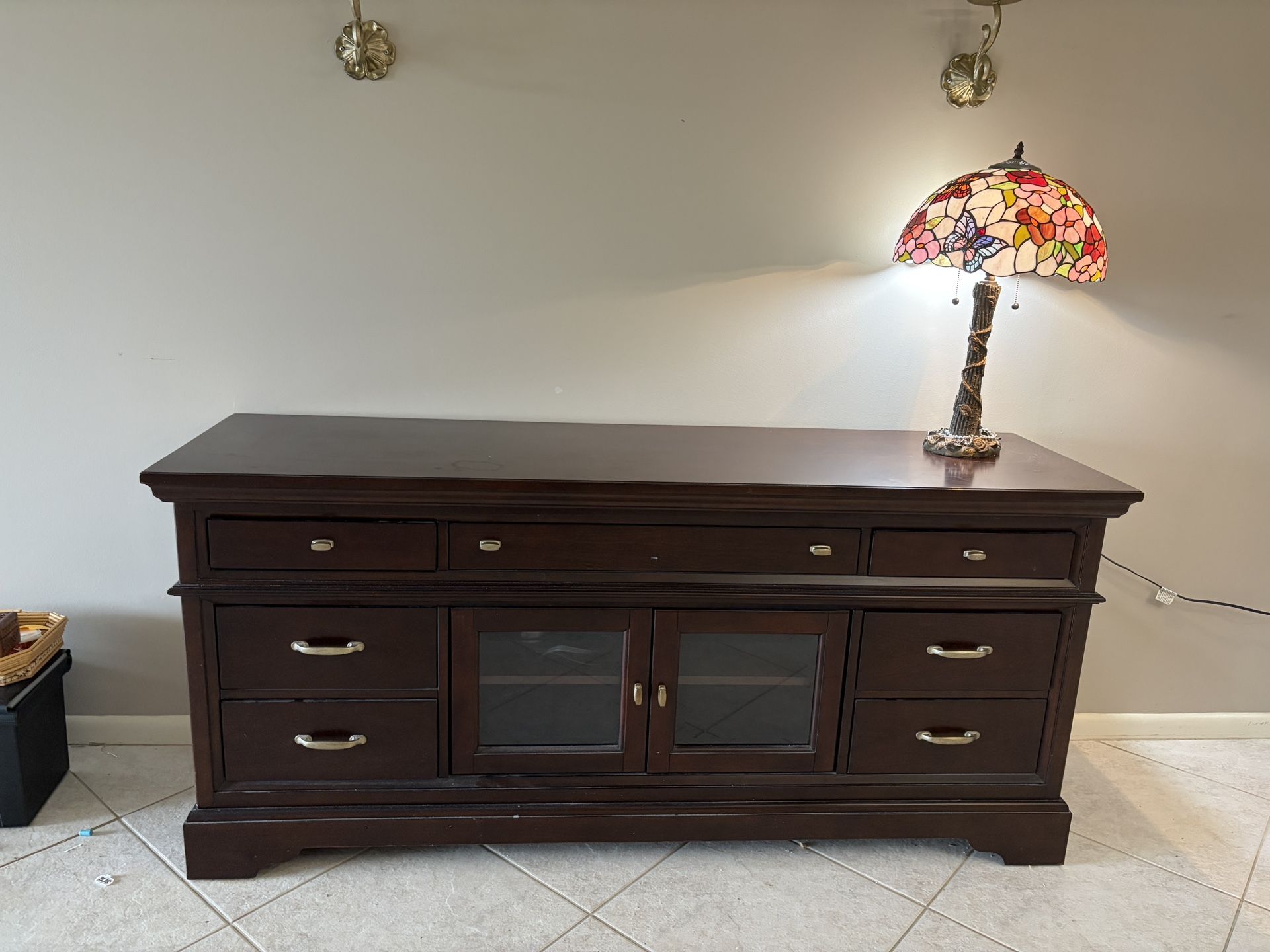 Solid Wood TV Console Table Hutch 70"L x 32"Hx 20" Deep