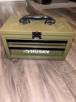 Green Metal Tool Box – 2 Drawers + Top Storage