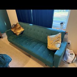 Green Velvet Futon And Foot Rest