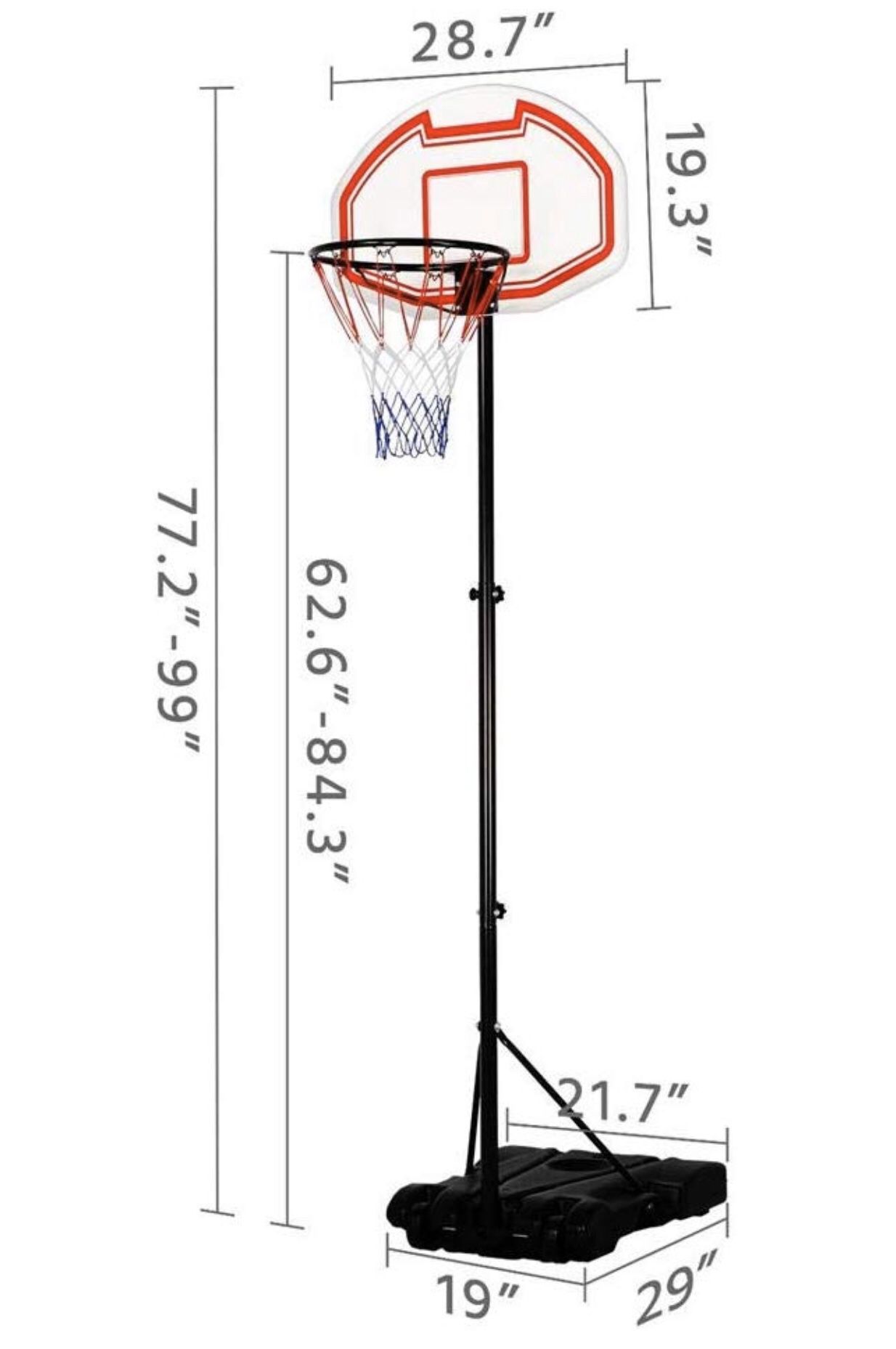 Yaheetech 3.8 Yaheetech Portable Basketball Hoop System Height Adjustable Basketball Stand for Kids Indoor/Outdoor W/Wheels, 29 Inch Backboard