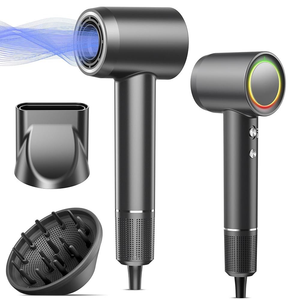 Hair Dryer, 160000 RPM Professional High Speed Ionic Blow Dryer 500 Million Negative Ions & Heat-Control & Low Noise Hairdryer with Magnetic Diffuser