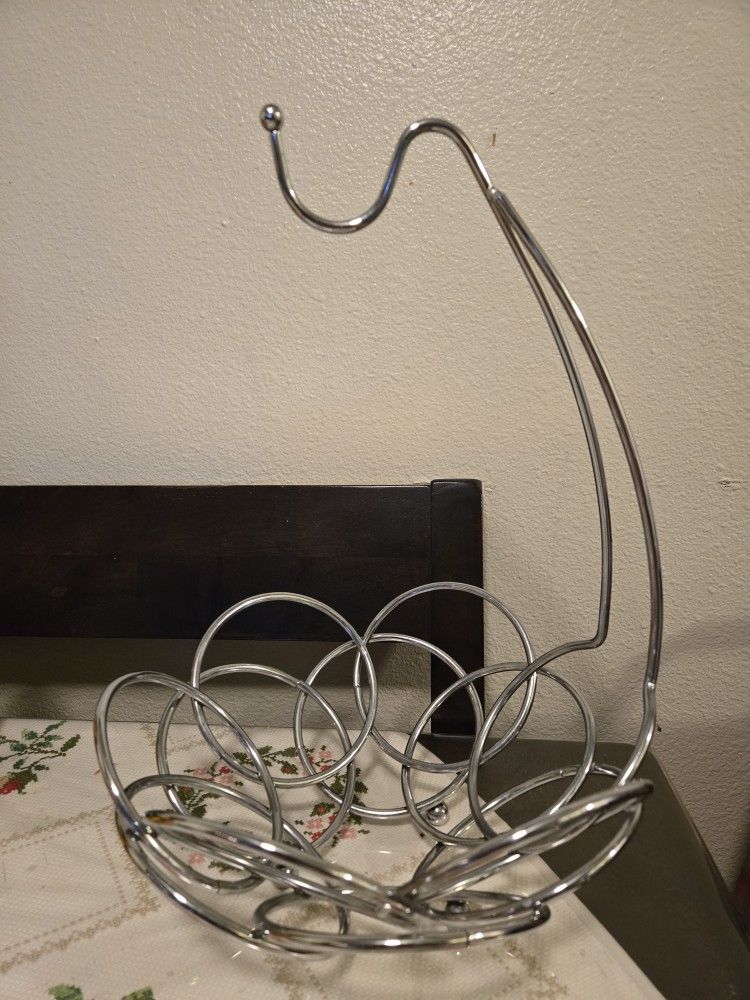Stainless Steel Metal Wire Fruit Bowl Basket With Banana Hanger Tree Hook