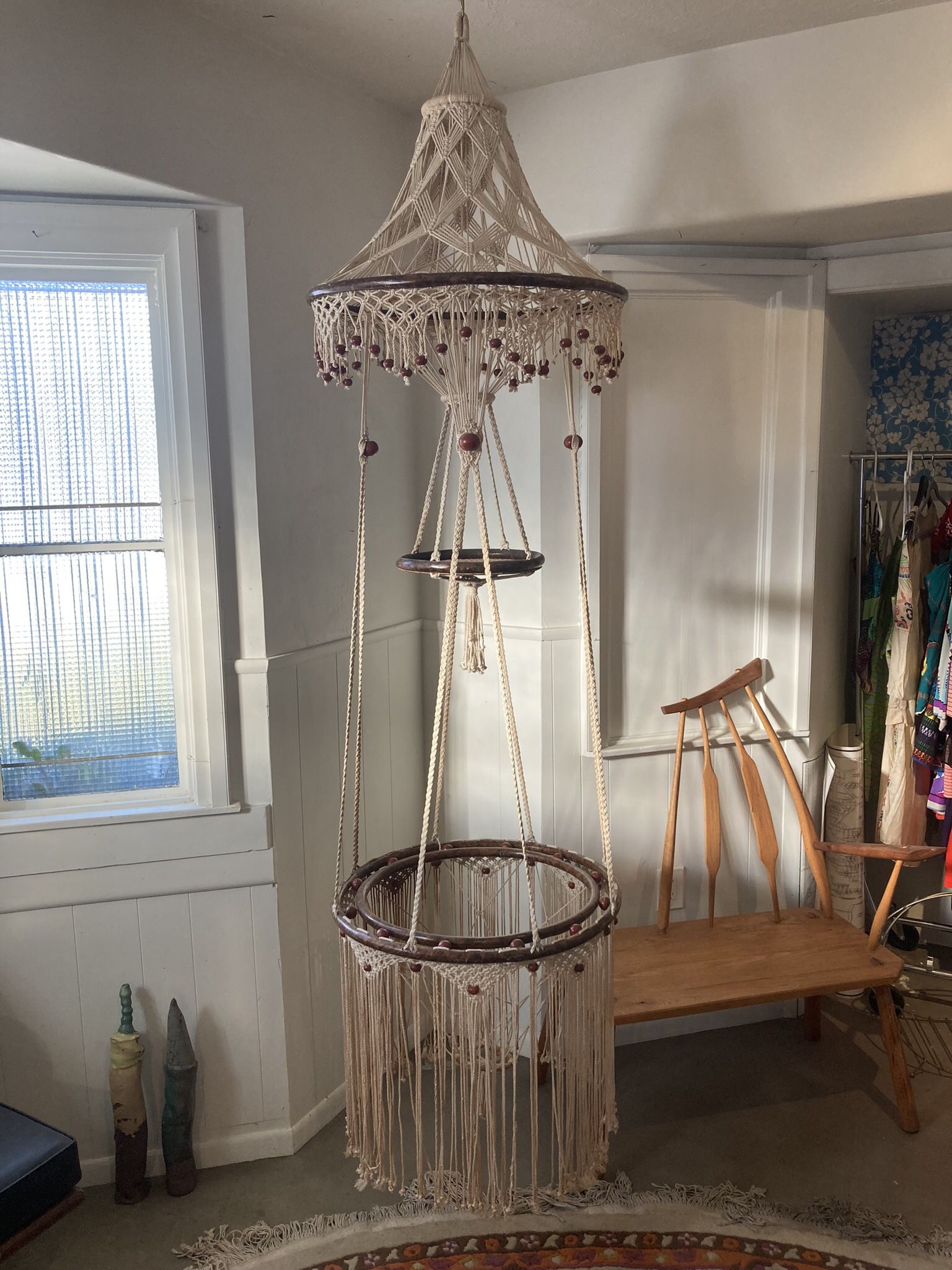 Vintage 1970’s Macrame Hanging Table + Plant Holder