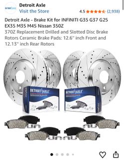 Detroit Axle - Brake Kit for INFINITI G35 G37 G25 EX35 M35 M45 Nissan 350Z 370Z Replacement Drilled and Slotted Disc Brake Rotors Ceramic Brake Pads: 