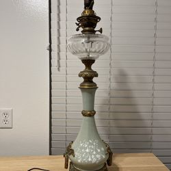 Antique French Celadon Pate Sur Pate Lamp