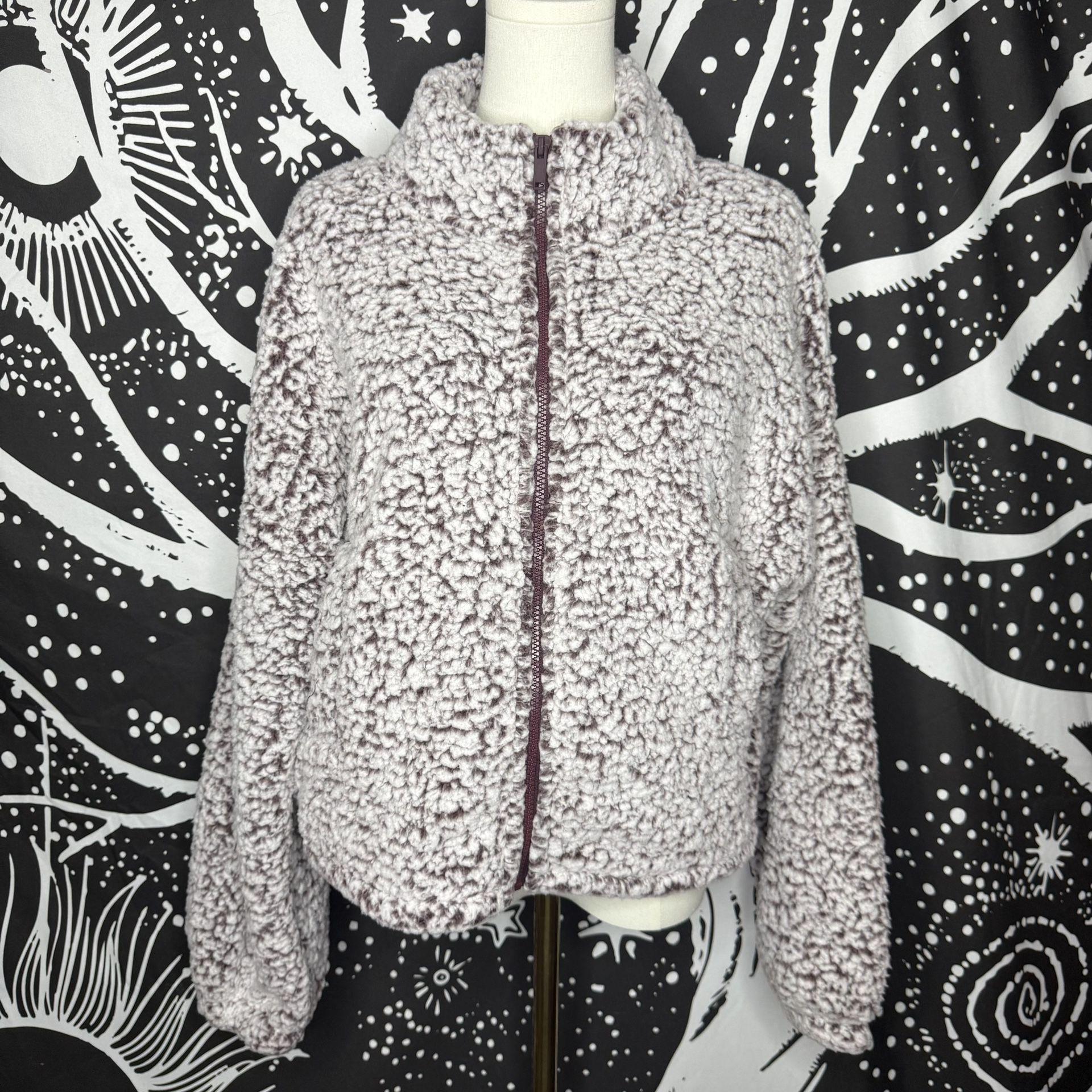 Express Women's Teddy Jacket in Cream and Purple
