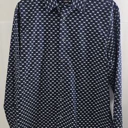 👔 Michael Kors Men’s Logo-Print Poplin Shirt – Midnight Blue Large Designer Button-Up 👔
