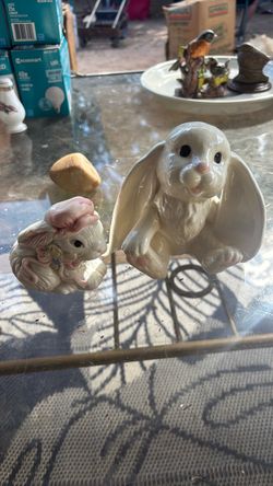 Ceramic Bunny Rabbit Figurines Set of 2