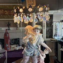 Antique Porcelain Lamp With Crystals 