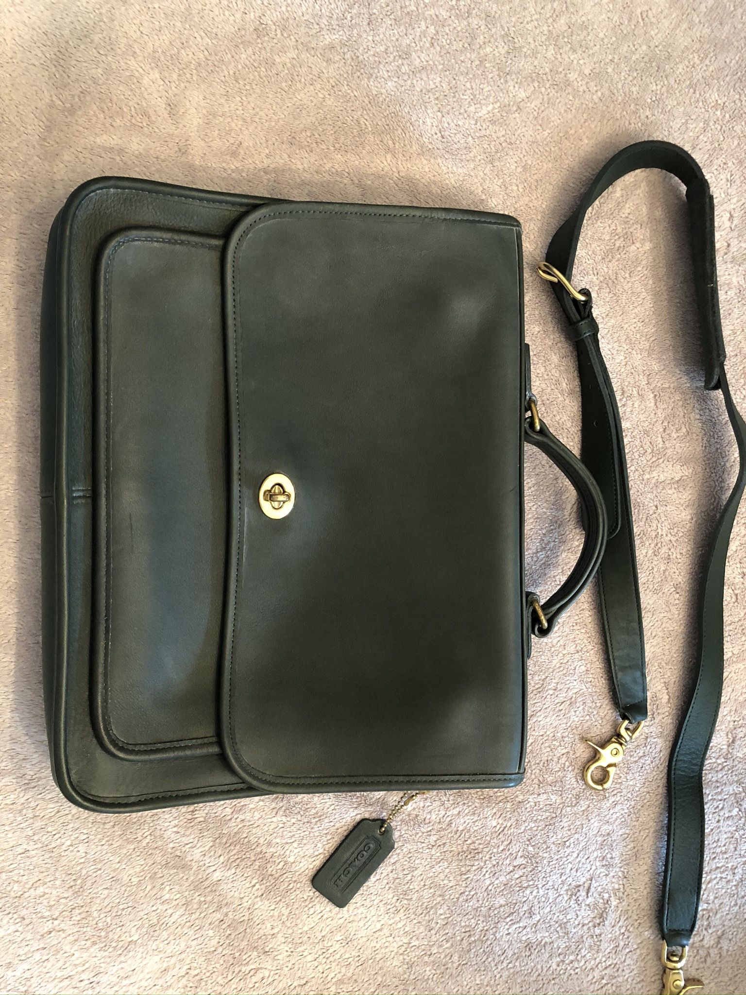 Coach All Leather Portfolio In Forest Green