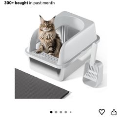 Stainless Steel Cat Litter Box with Lid, 20" L x 14.2" W x11.8 H, Large Cat Litter Box for Multiple Cats High Sides No-Leak & Stick, Easy to Clean 