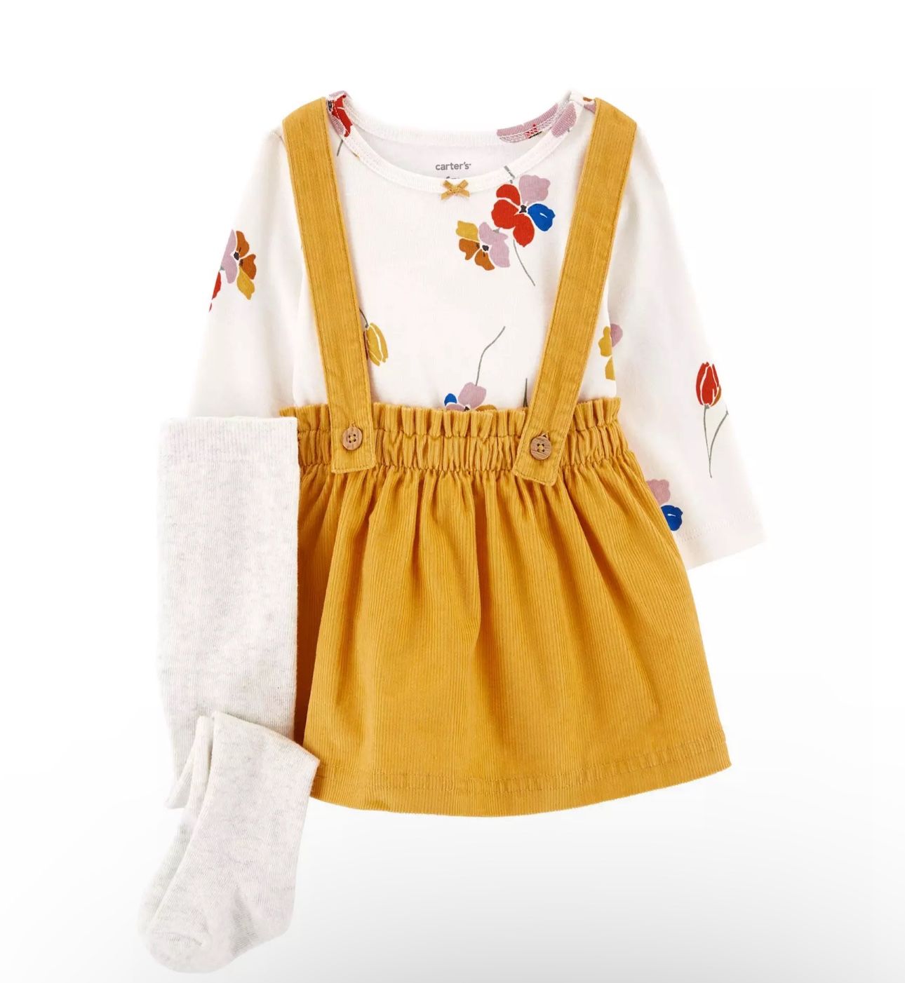 Baby Girl Carter's 3-Piece Floral Tee, Corduroy Jumper, & Tights Set
