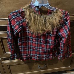Plaid top with fur on front- Halloween costume 