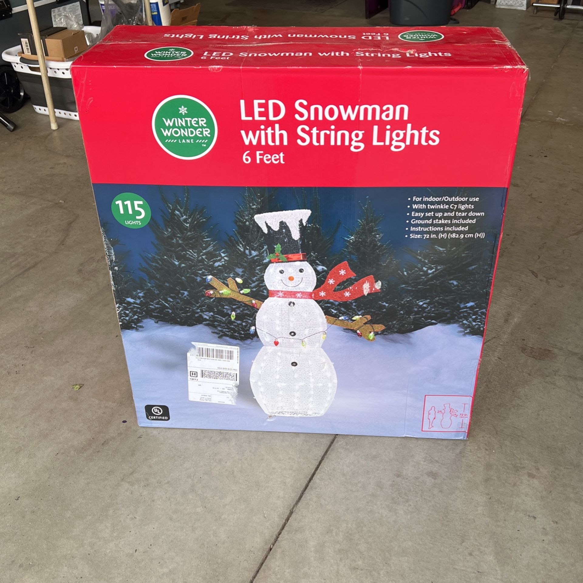 LED Snowman With String Lights 6ft