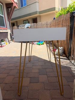 White Top Side Table with Gold Hairpin Legs