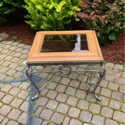 Coffee Table /. wood, glass and metal base/  22,5”-26,7”-21,5h