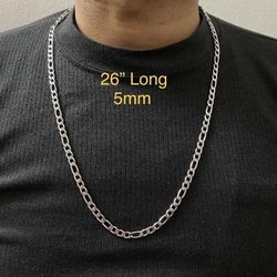 Stainless Steel 5mm Figaro Chain Necklace Lobster Cla 26"Long Chain Necklace For Men Women - CHN