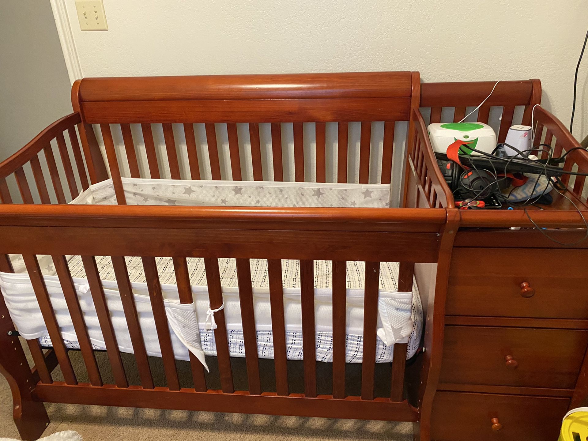 Cherry Wood crib/changing table 3 in one