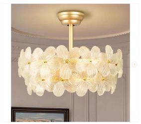 22 in. Indoor Gold Glass Flower Ceiling Fan with Light, Caged Fandelier with Remote Control - New