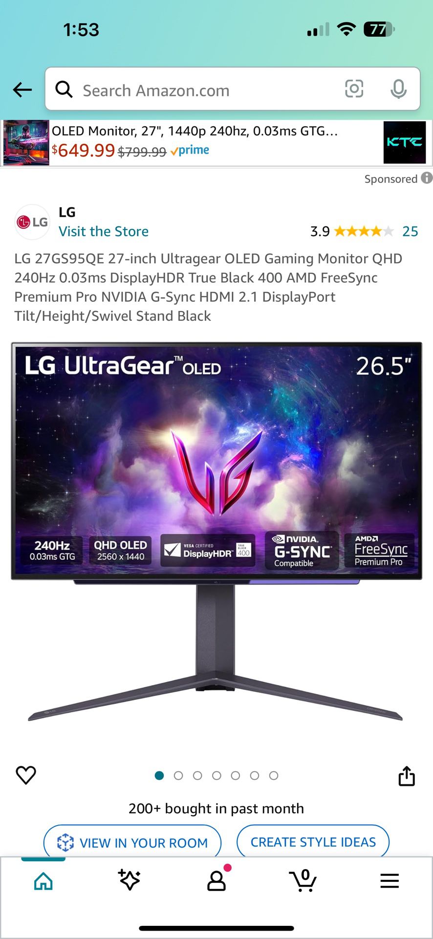 LG 27-inch 2560 x 1440 Ultragear OLED 240hz! Gaming Monitor