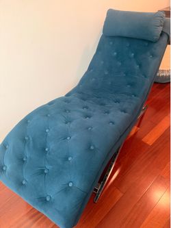 Blue velvet chaise lounge