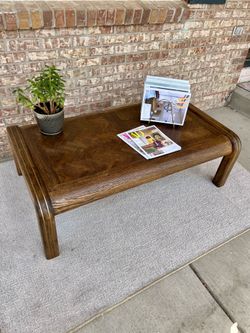 Vintage Espresso Wood Waterfall Coffee Table /with Gold Inlay