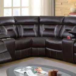 Brand New Brown Leather Reclining Sectional Sofa