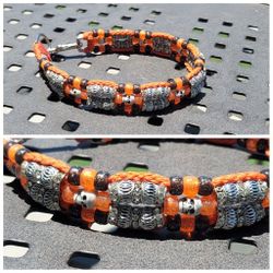 Custom Handmade Beaded Dog Collar Halloween Skulls