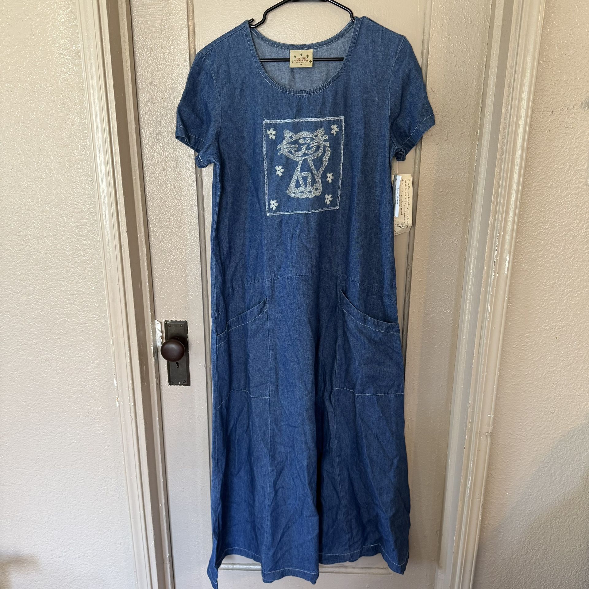 VTG Denim Women’s S Maxi Dress Cat Motif 90s Teachercore