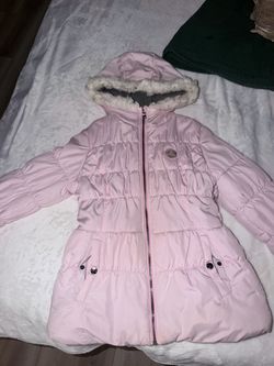 Girls Pink Puffer Jacket with Faux Fur Hood