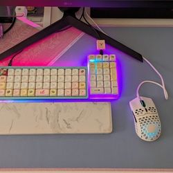 Gamer Girl Accessories Bundle For PC: Custom Cookie Themed Keyboard + Matching Macropad + Wrist Rest + Mouse + LE Mousepad