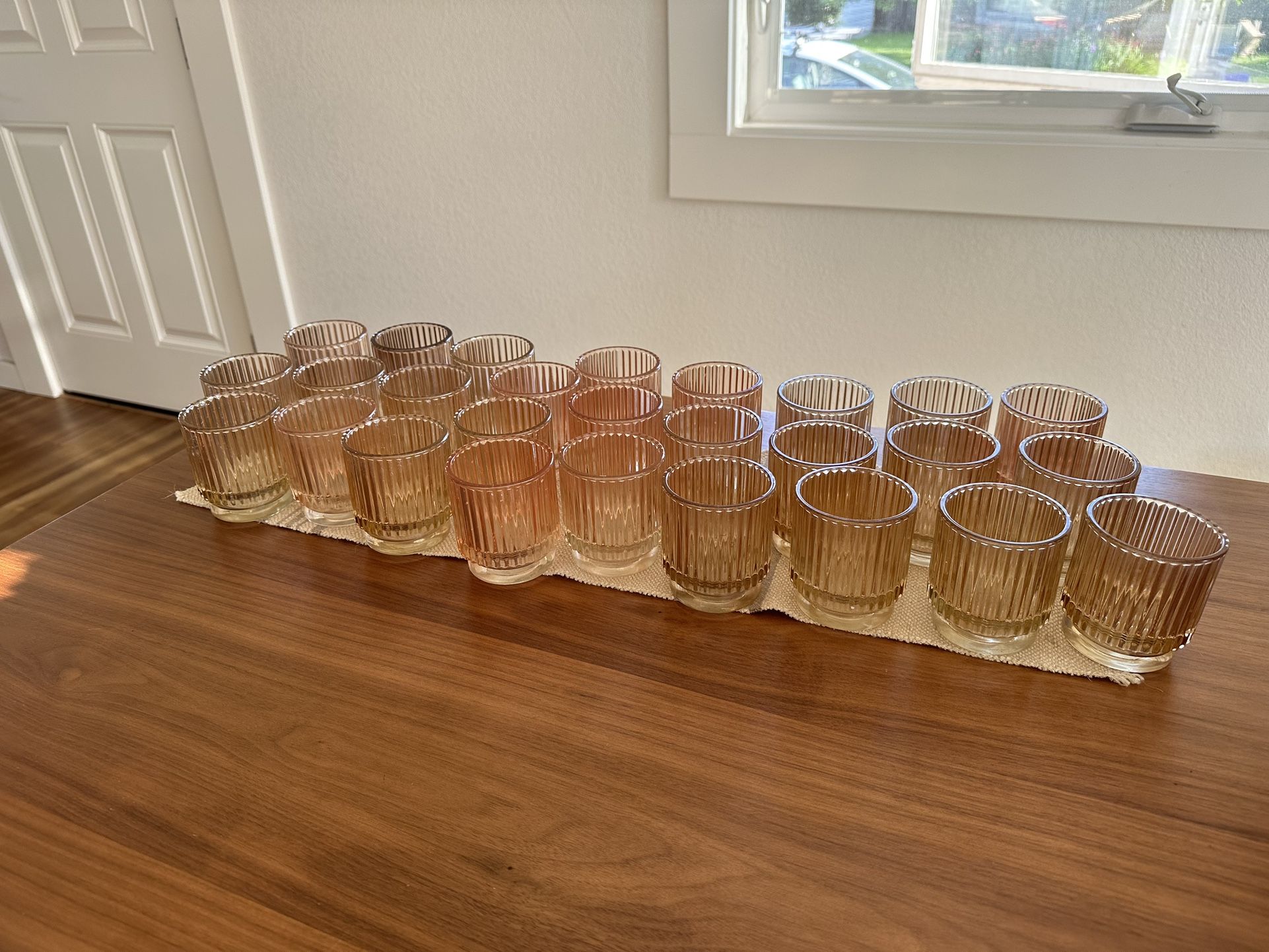 Rose Gold / Apricot Glass Votive Candle Holders (27 Total)