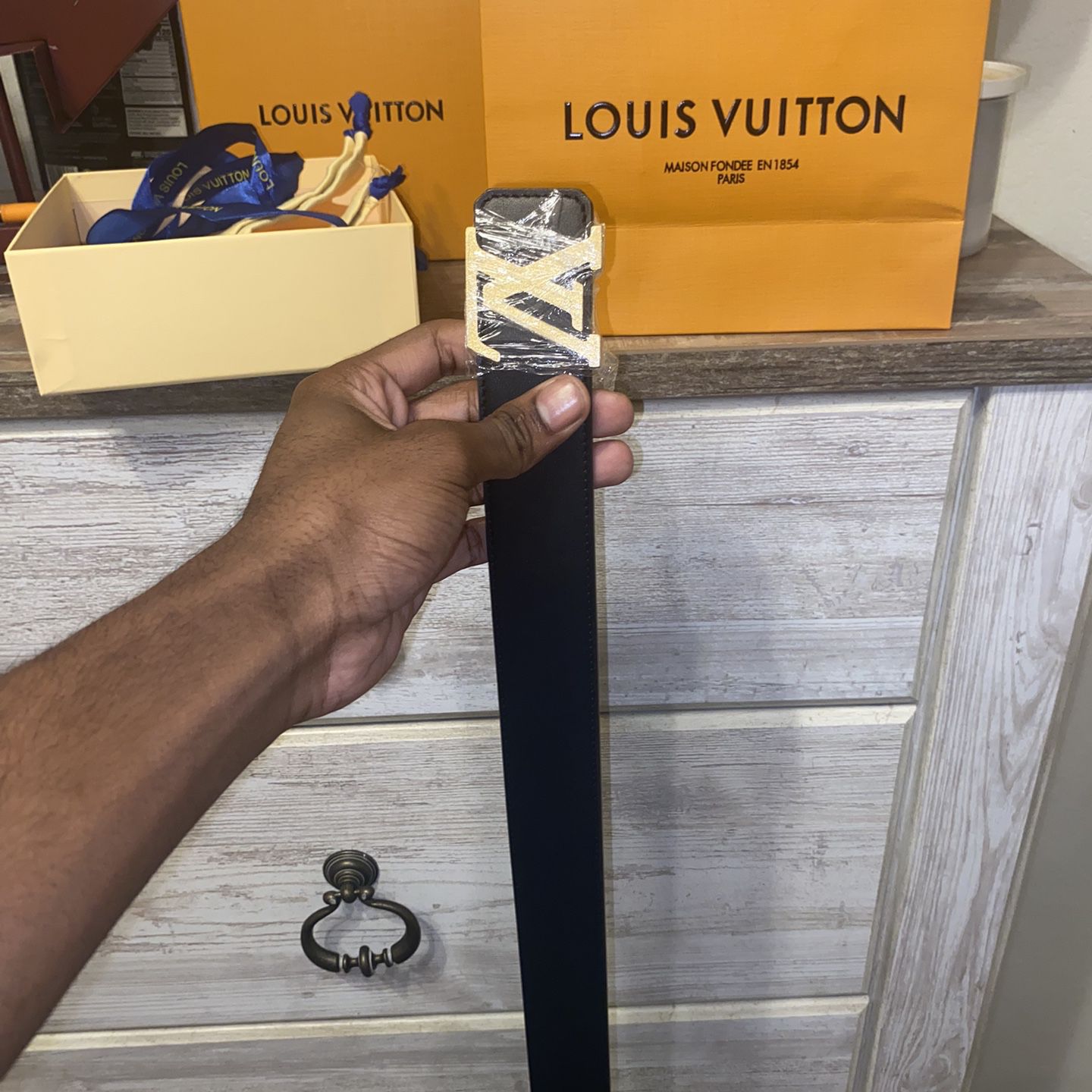 Louis Vuitton Plain Black And Gold 36 Inch Belt
