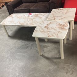 Three-piece cocktail table and end table set you get the cocktail two end tables for $249