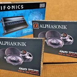 Hifonics Gemini 4 Channel Amplifier Alphasonik 2-Sets 6"x9" 3-Way Coaxial Speaker System 420 Watts Package 🚨 Payment Options Available 🚨 No Credit 