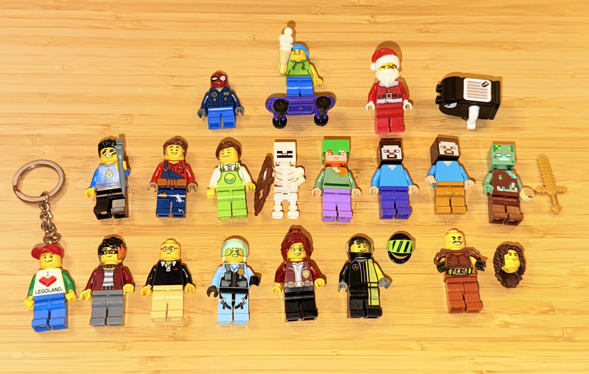 LEGO Bulk Lot Mixed Pieces Bricks Plates Wheels + Baseplates   Lot of 19 Assorted Mini Figures From Minecraft, Santa, Etc “Sold As is”  