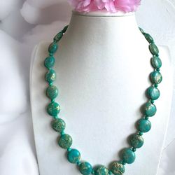 Stunning earthmined natural green Turquoise round shape necklace 21”inch