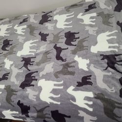 Boston Terrier Frenchie Dog Silhouette Grey Sherpa  blanket 63x47 Inches