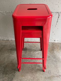 Bright Red Iron 30” Bar Stool with Feet Rest