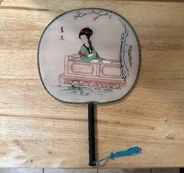 Vintage Chinese silk paddle fan