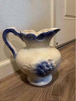 Large vintage blue and white water pitcher
