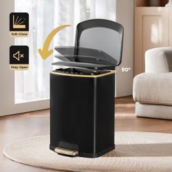 Bathroom Trash Can with Lid Soft Close 4 Gallon Small Kitchen Stainless Steel Garbage Can Rectangle Trash Bin for Narrow Office Kitchen Bedroom 