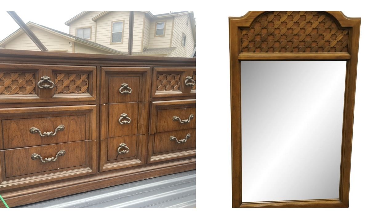 Vintage DIXIE FURNITURE Casa Bonita Spanish Mediterranean Style 60" Triple Dresser & Mirror