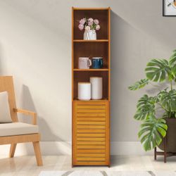 5 T-i-ers Boo-kshe-If Bo-o-kcase with D-oor, Bamboo