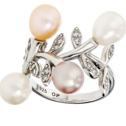 Multi-Color Cultured Freshwater Pearl and Bella Luce® Cubic Zirconia Rhodium Over Sterling Ring  