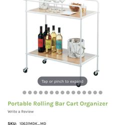 Portable Rolling Bar Cart Organizer