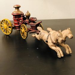 11 In Kenton Cast Iron Steam Fire Pumper Two Horse Drawn Wagon 